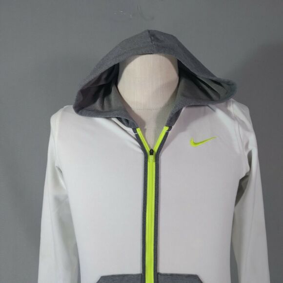 Nike hoodie sweatshirt sweater women's large white gray Dri-FIT long sleeve Flaw - Picture 2 of 11